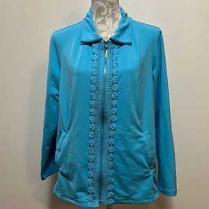 Susan Graver Knit Zip Jacket With Crocheted Detail / Large / Jersey Knit QVC